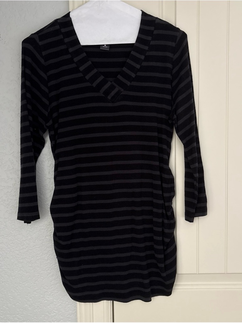 Black & Dark Gray Striped V-Neck Maternity Top